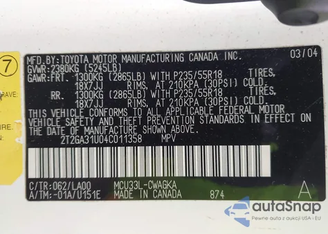 2004 Lexus Rx 330 from USA, damaged, VIN 2T2GA31U04C011358